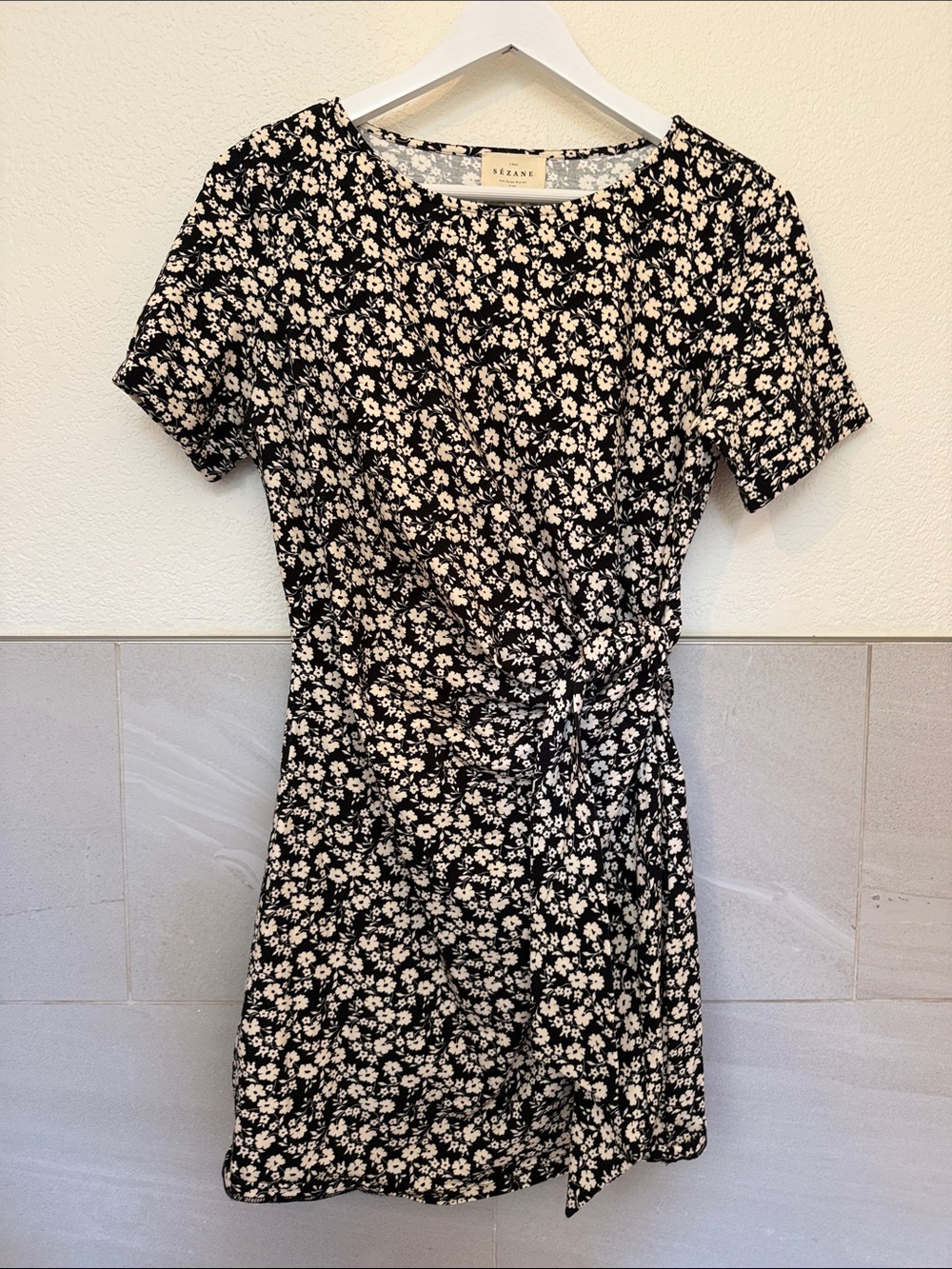 SÉZANE Black & White Floral Wrap Dress